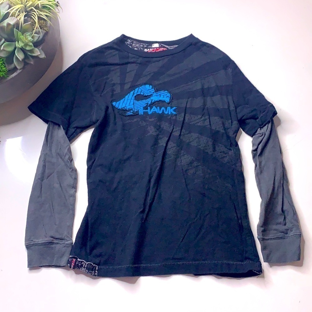 Tony Hawk Layer long sleeve graphic patch T-shirt boys small tee